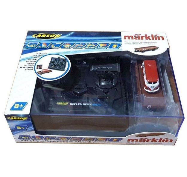 Immagine di H0 VW AUTOBUS T1 MARKLIN SCALA 1/87 RADIOCOMANDATO SU VAGONE A BORDO BASSO